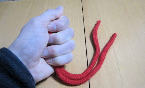 左手を握ることによって、タネと本物のロープを一緒に握っているはわかりません